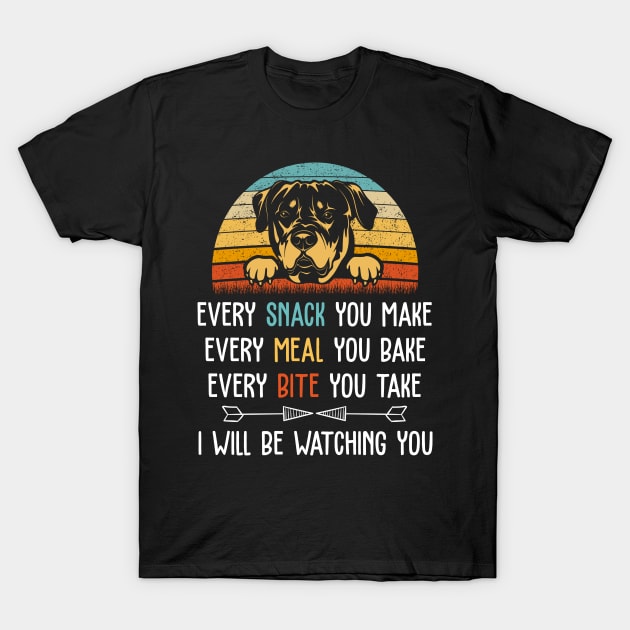 ROOTWEILER " EVERY SNACK YOU MAKE , EVERY MEAL YOU BAKE , EVERY BITE YOU TAKE , I WILL BE WATCHING " T-Shirt by ZACSHOPP